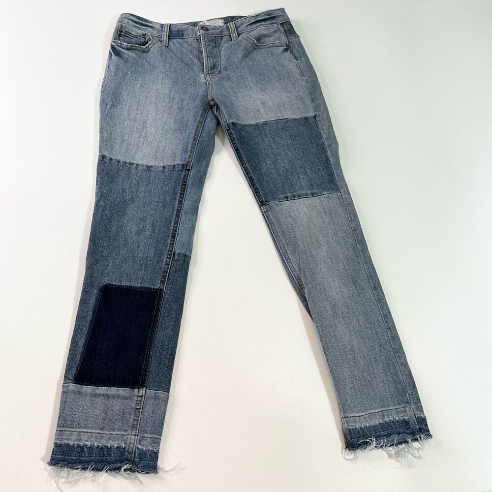 Free People Jeans Sz 28 Patchwork Frayed Hem Blend Light Wash